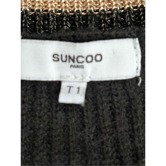 Suncoo Cardigan Sweater Open Front Rib Knit Long Sleeve Black Women’s Size Small - Picture 4 of 8